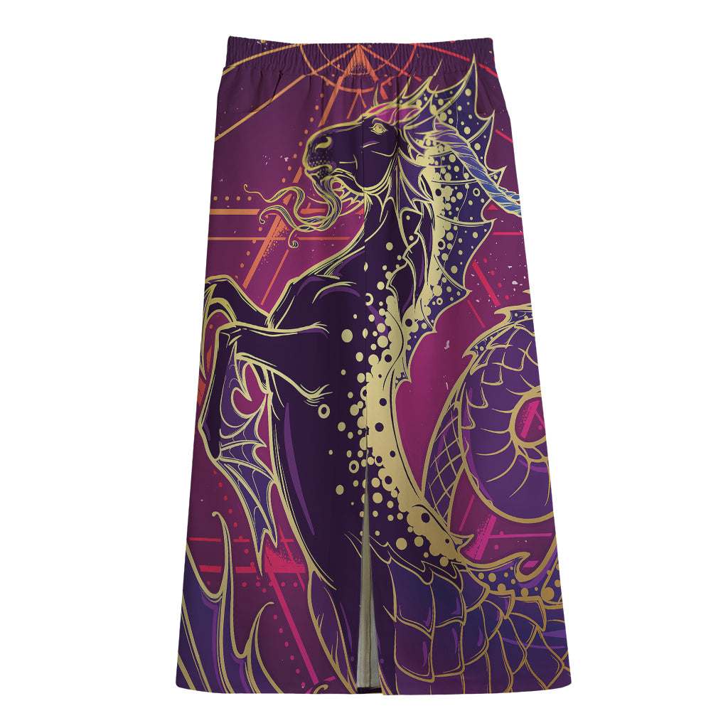 Fantastic Capricorn Sign Print Cotton Front Slit Maxi Skirt