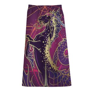 Fantastic Capricorn Sign Print Cotton Front Slit Maxi Skirt