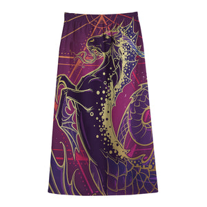 Fantastic Capricorn Sign Print Cotton Front Slit Maxi Skirt