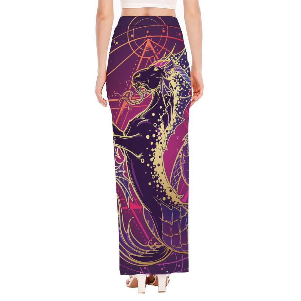 Fantastic Capricorn Sign Print High Slit Maxi Skirt