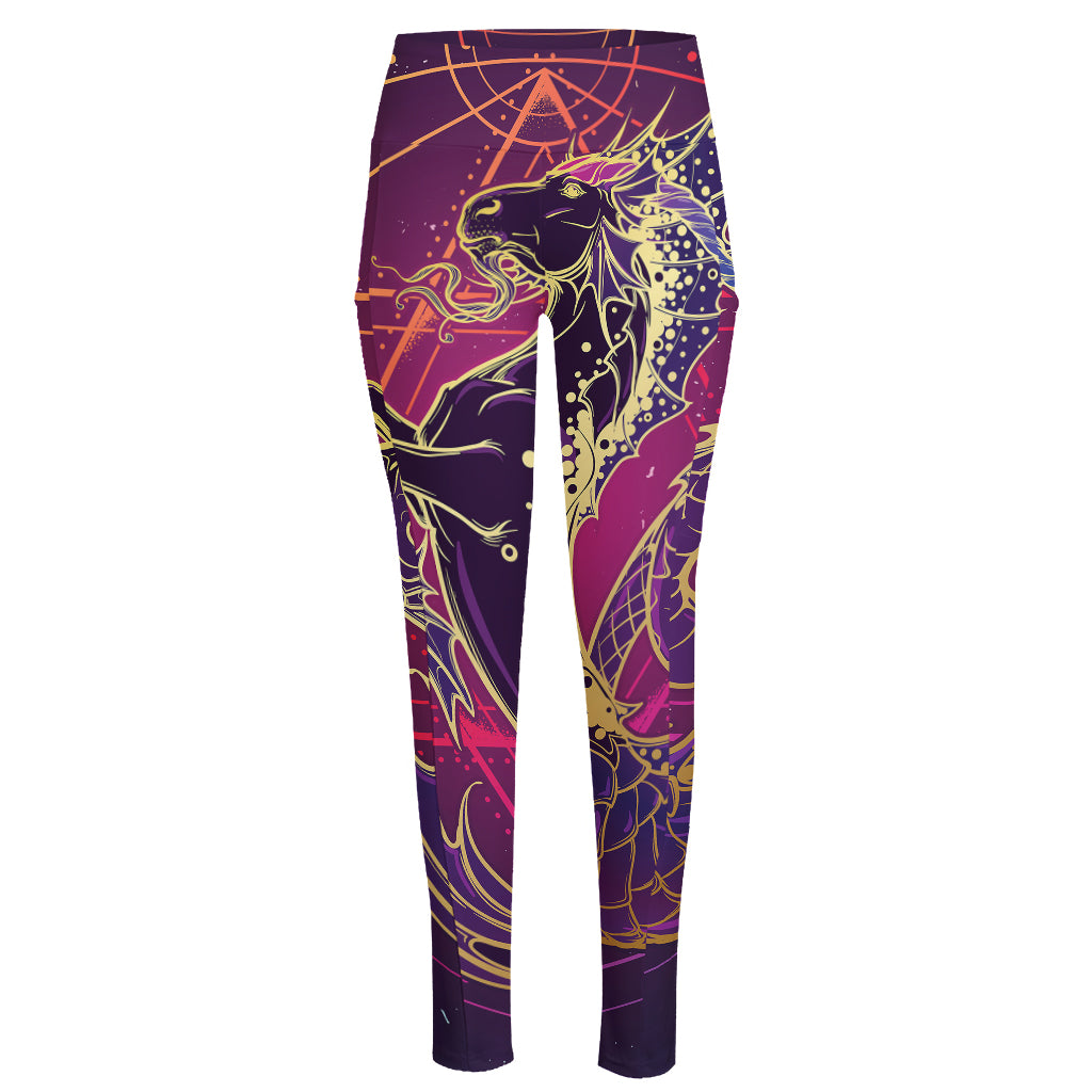 Fantastic Capricorn Sign Print High-Waisted Pocket Leggings