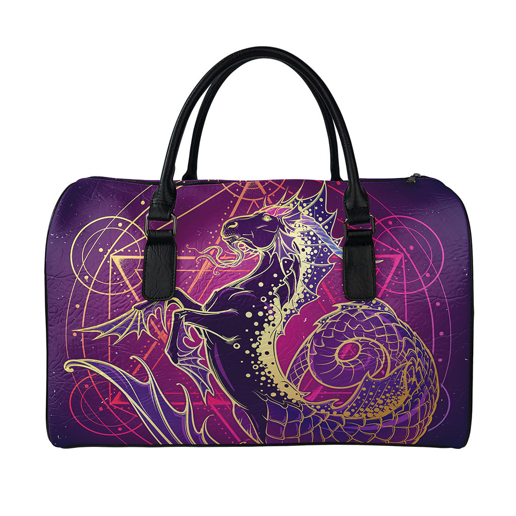 Fantastic Capricorn Sign Print Leather Duffle Bag