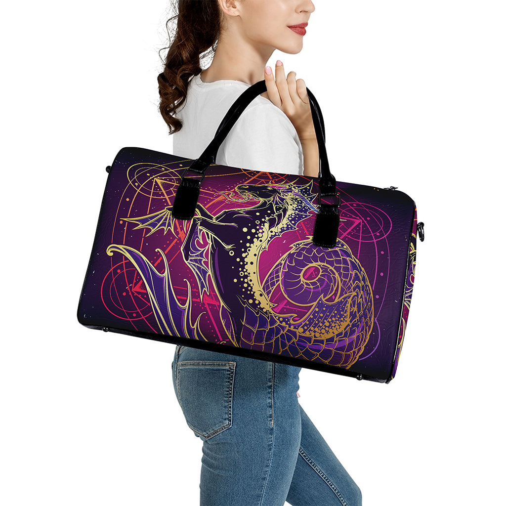 Fantastic Capricorn Sign Print Leather Duffle Bag