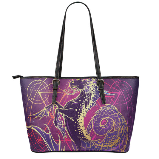 Fantastic Capricorn Sign Print Leather Tote Bag