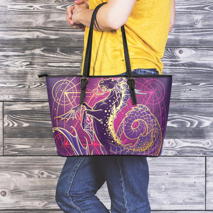 Fantastic Capricorn Sign Print Leather Tote Bag