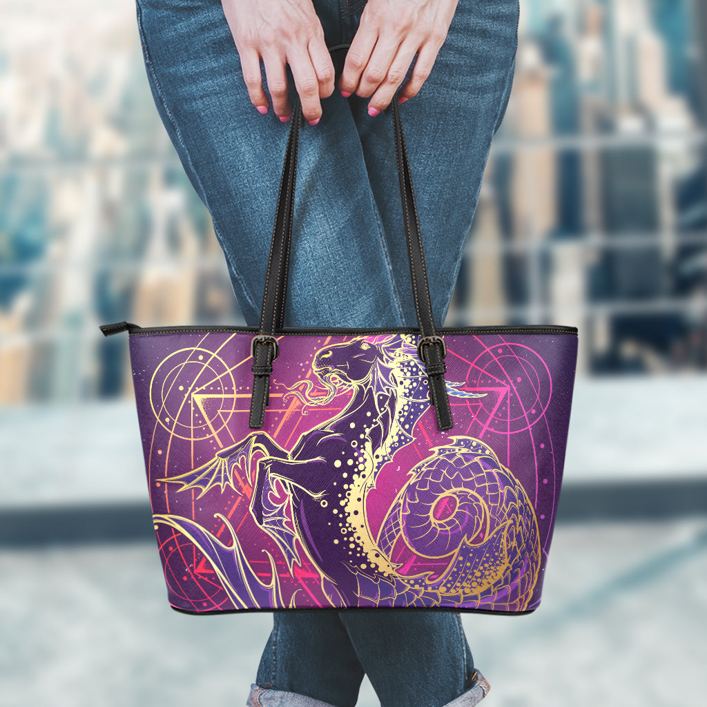 Fantastic Capricorn Sign Print Leather Tote Bag