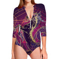 Fantastic Capricorn Sign Print Long Sleeve Swimsuit