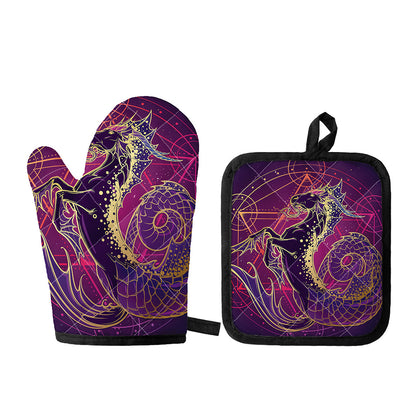 Fantastic Capricorn Sign Print Oven Mitt And Pot Holder Set