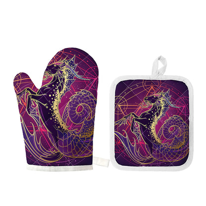 Fantastic Capricorn Sign Print Oven Mitt And Pot Holder Set