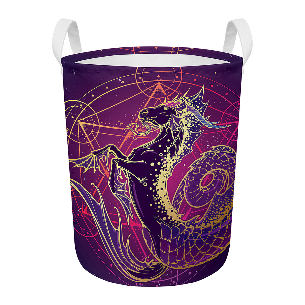 Fantastic Capricorn Sign Print Round Laundry Basket