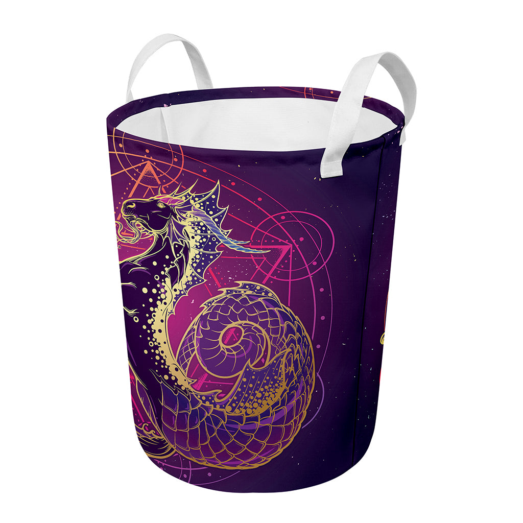 Fantastic Capricorn Sign Print Round Laundry Basket