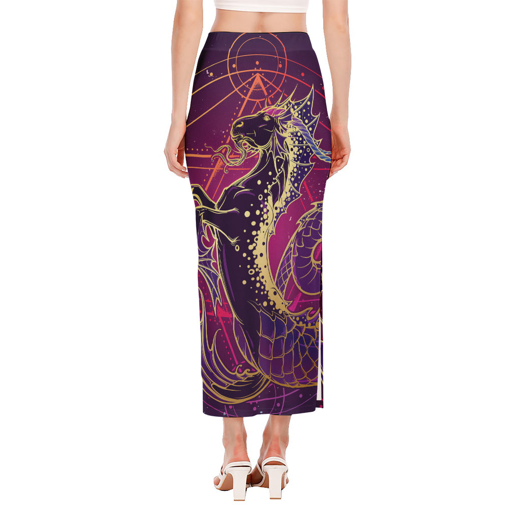 Fantastic Capricorn Sign Print Side Slit Maxi Skirt