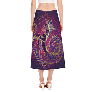 Fantastic Capricorn Sign Print Side Slit Midi Skirt