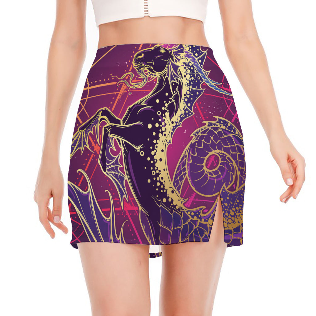 Fantastic Capricorn Sign Print Side Slit Mini Skirt