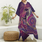 Fantastic Capricorn Sign Print Silk V-Neck Kaftan Dress