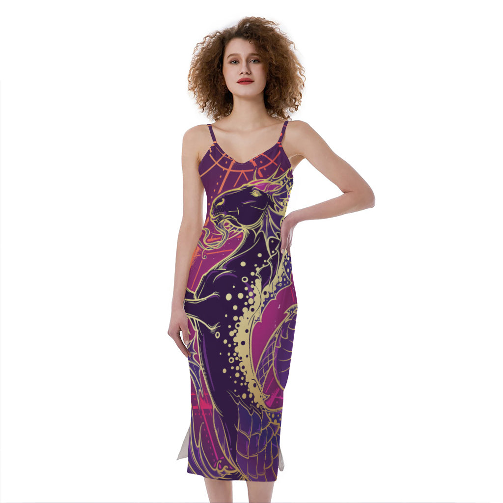 Fantastic Capricorn Sign Print Slim Fit Midi Cami Dress