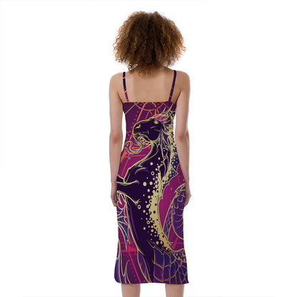 Fantastic Capricorn Sign Print Slim Fit Midi Cami Dress