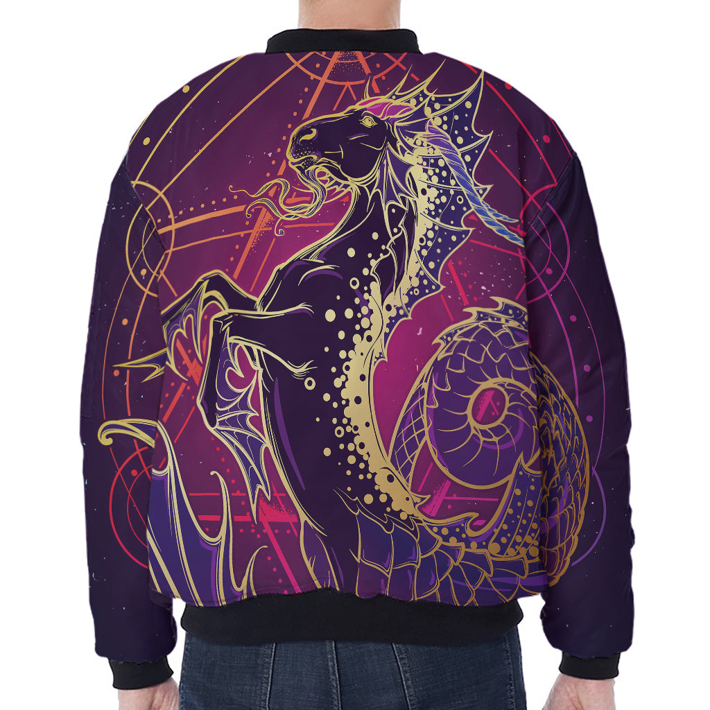 Fantastic Capricorn Sign Print Zip Sleeve Bomber Jacket