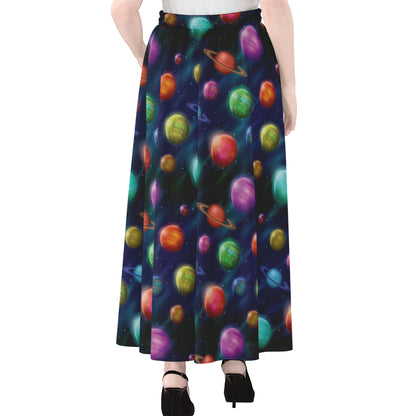 Fantastic Planets Pattern Print Chiffon Maxi Skirt