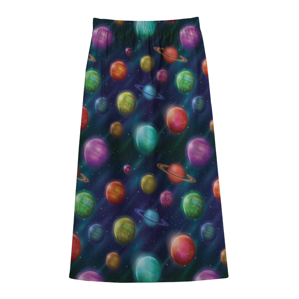 Fantastic Planets Pattern Print Cotton Front Slit Maxi Skirt