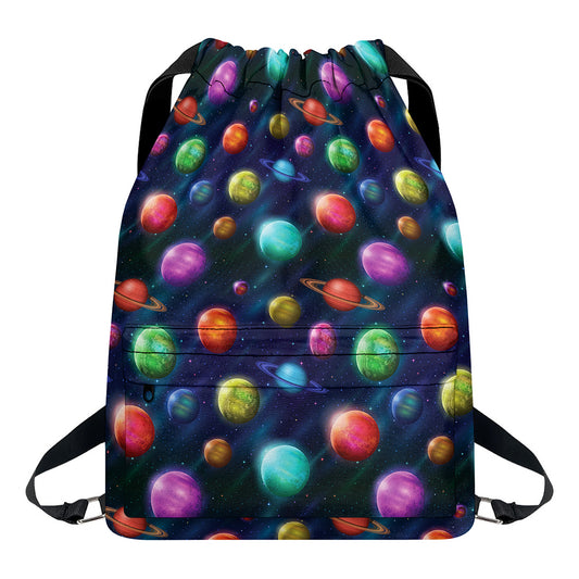 Fantastic Planets Pattern Print Drawstring Backpack