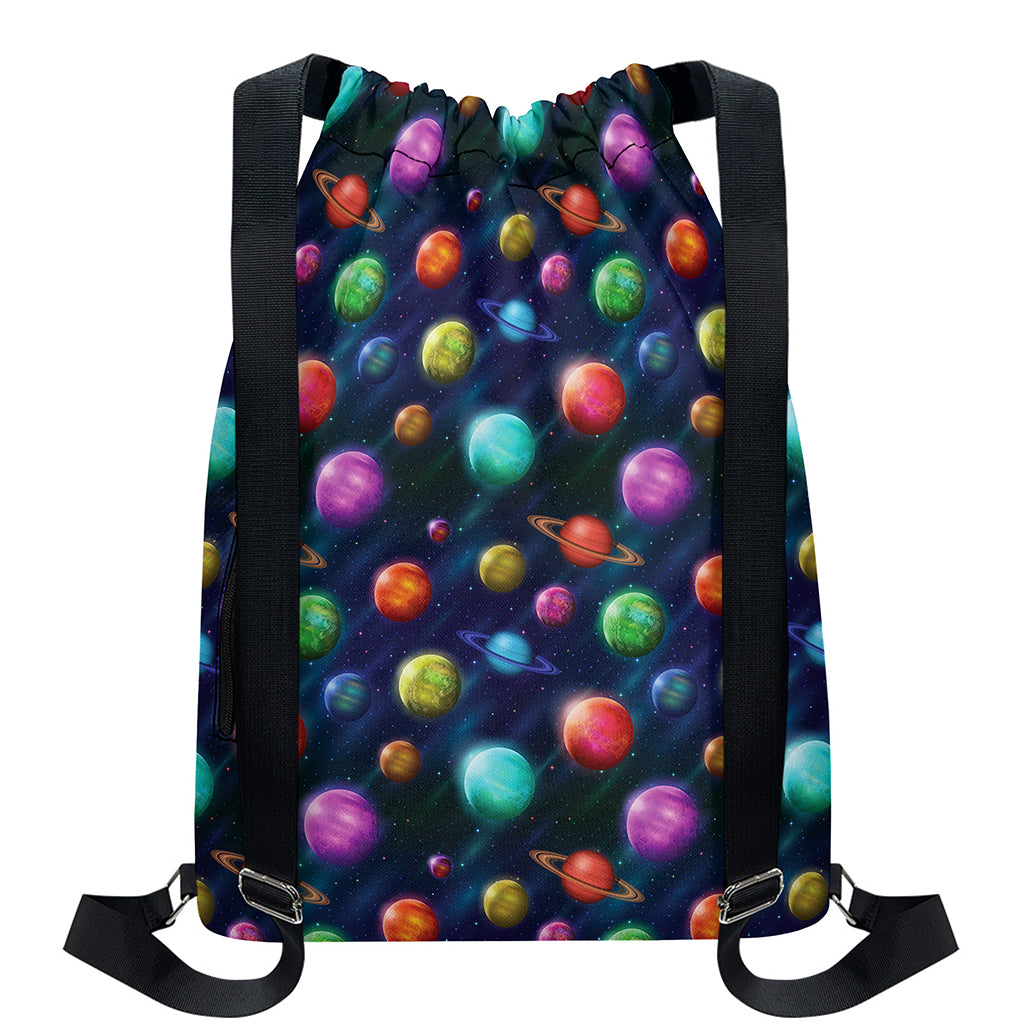 Fantastic Planets Pattern Print Drawstring Backpack