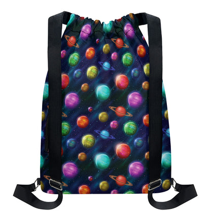 Fantastic Planets Pattern Print Drawstring Backpack