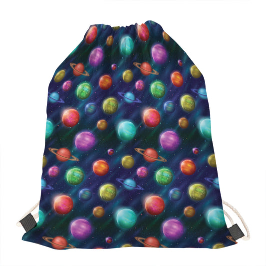 Fantastic Planets Pattern Print Drawstring Bag