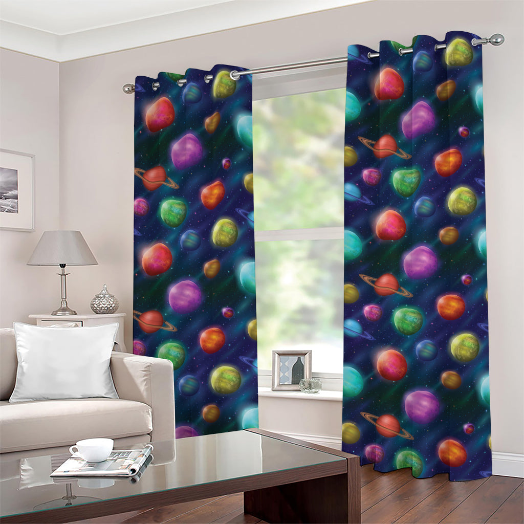 Fantastic Planets Pattern Print Grommet Curtains