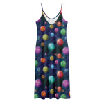 Fantastic Planets Pattern Print Jersey Midi Cami Dress