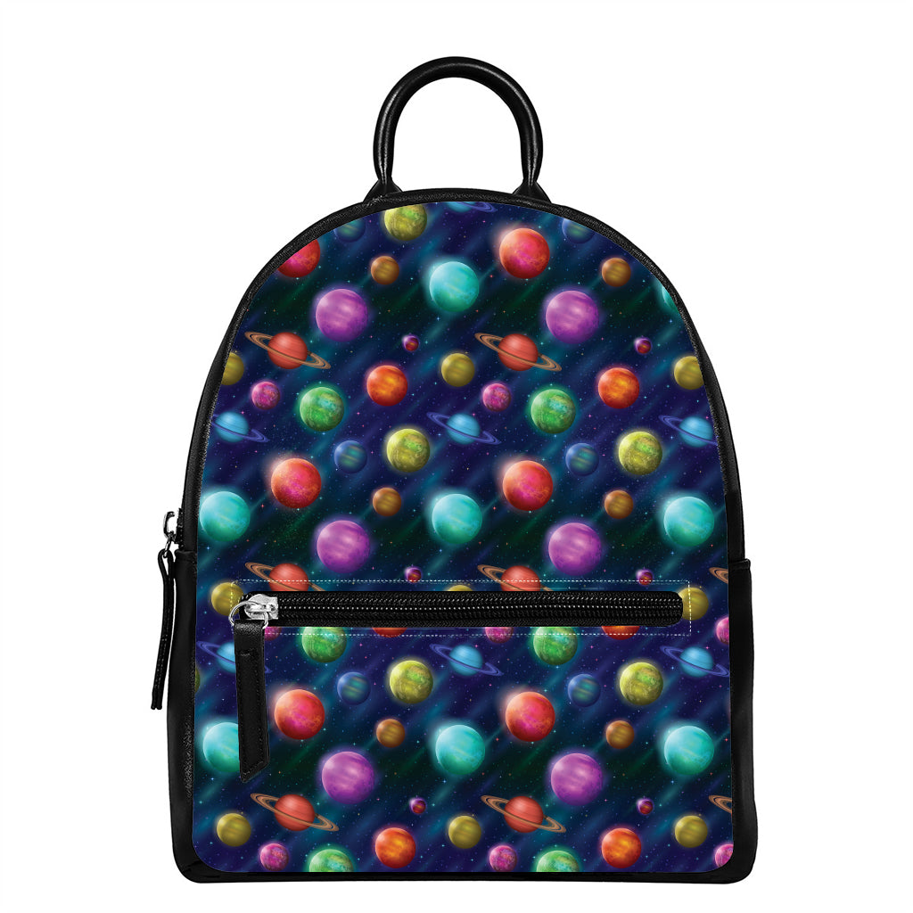 Fantastic Planets Pattern Print Leather Backpack