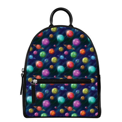 Fantastic Planets Pattern Print Leather Backpack