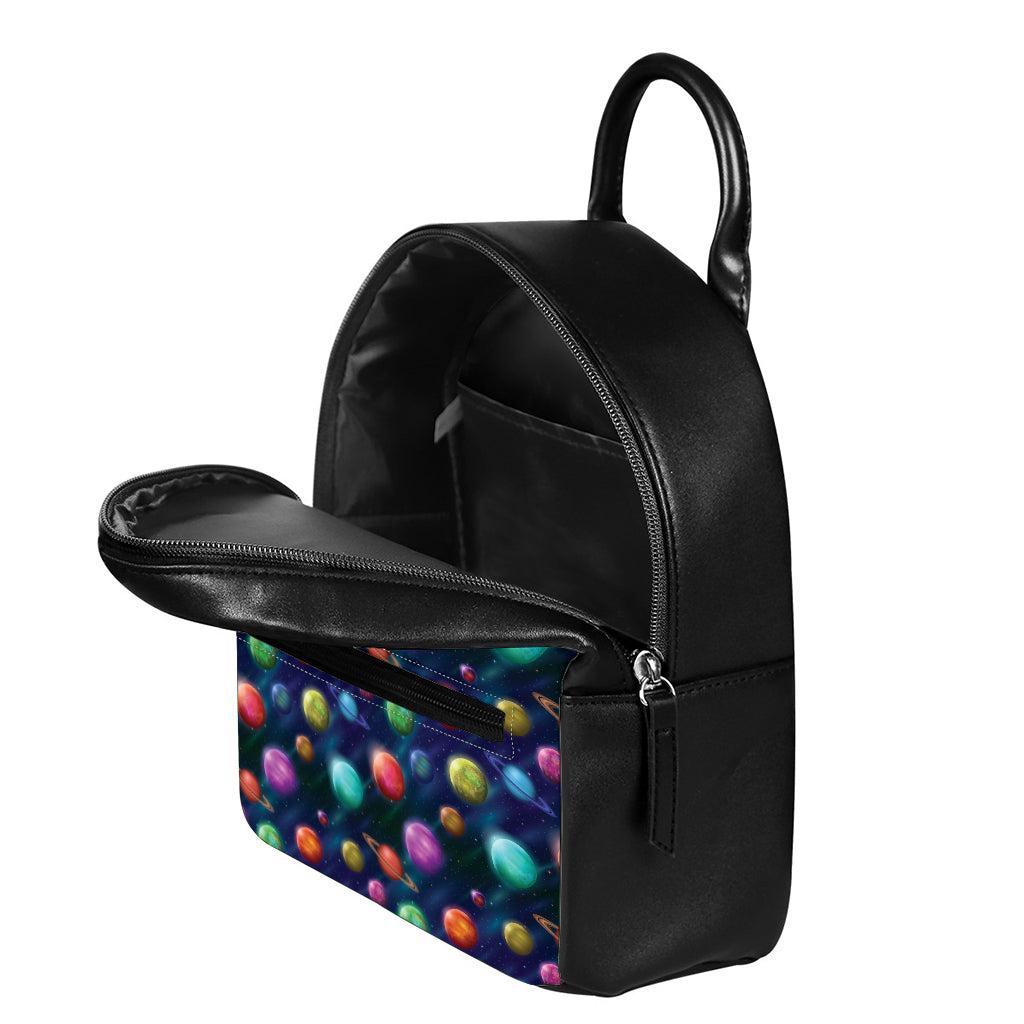 Fantastic Planets Pattern Print Leather Backpack