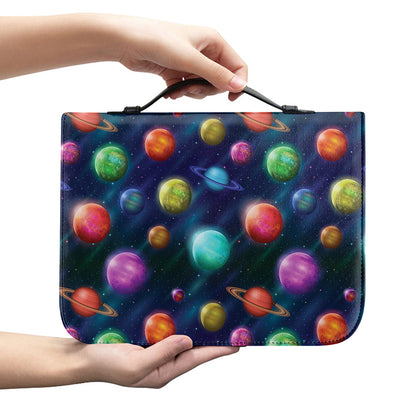 Fantastic Planets Pattern Print Leather Bible Cover