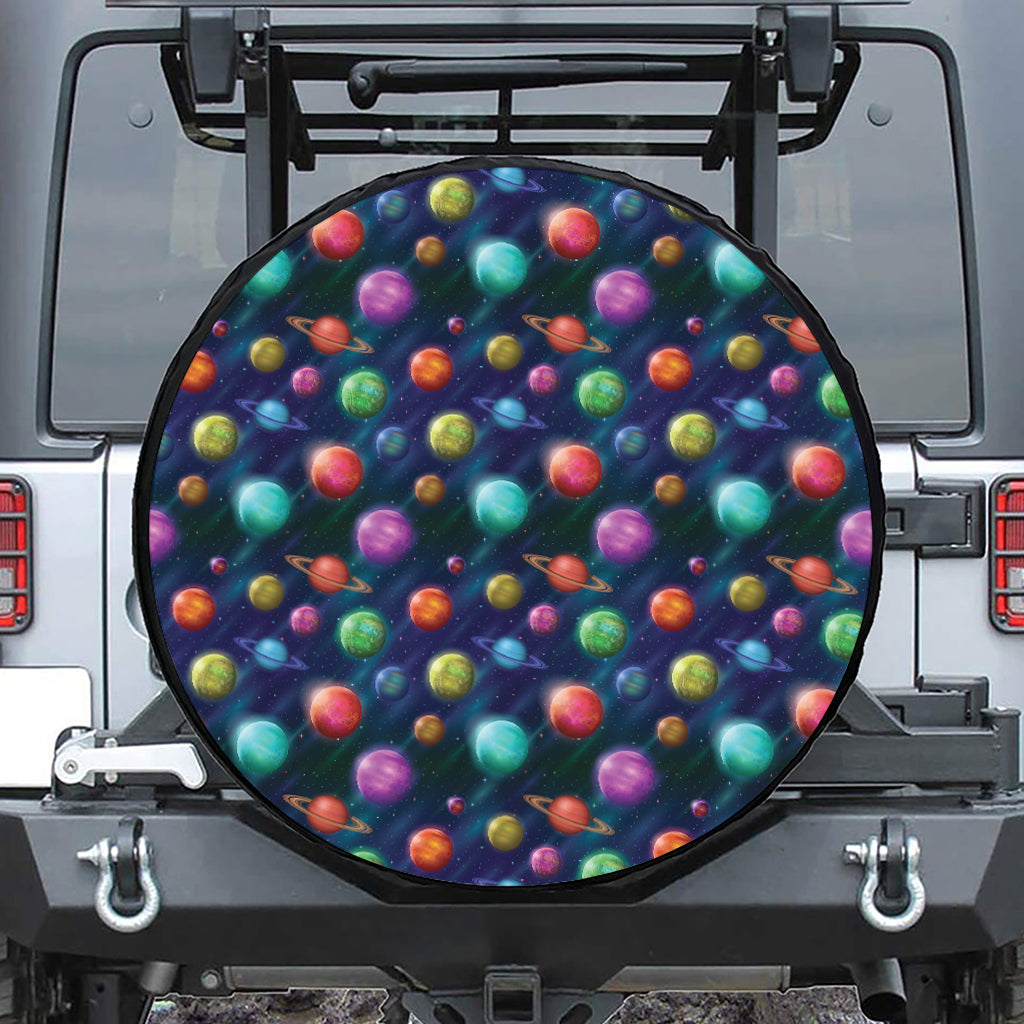 Fantastic Planets Pattern Print Leather Spare Tire Cover