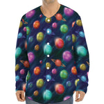 Fantastic Planets Pattern Print Long Sleeve Baseball Jersey