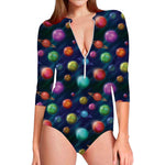 Fantastic Planets Pattern Print Long Sleeve Swimsuit