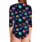 Fantastic Planets Pattern Print Long Sleeve Swimsuit