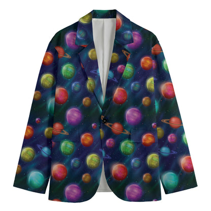 Fantastic Planets Pattern Print Men's Cotton Blazer