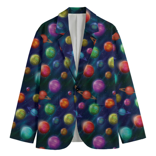 Fantastic Planets Pattern Print Men's Cotton Blazer