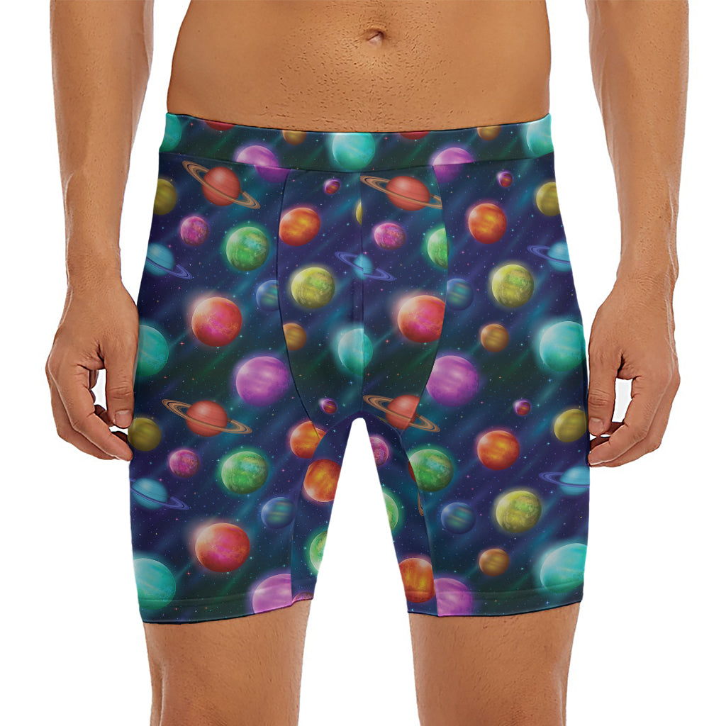 Fantastic Planets Pattern Print Men's Long Boxer Briefs