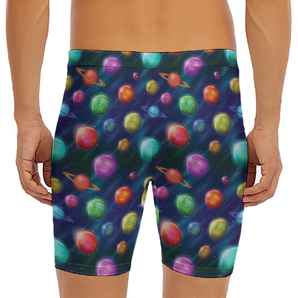 Fantastic Planets Pattern Print Men's Long Boxer Briefs