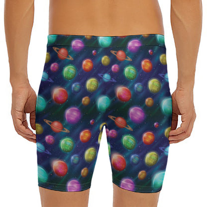 Fantastic Planets Pattern Print Men's Long Boxer Briefs