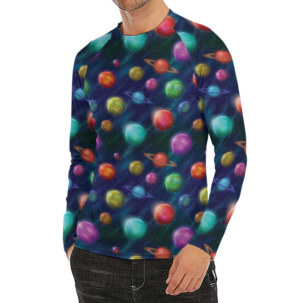 Fantastic Planets Pattern Print Men's Long Sleeve Rash Guard