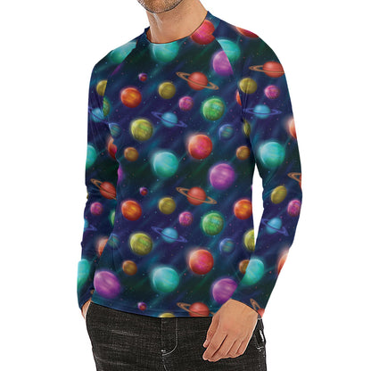 Fantastic Planets Pattern Print Men's Long Sleeve Rash Guard