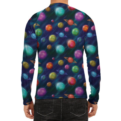 Fantastic Planets Pattern Print Men's Long Sleeve Rash Guard