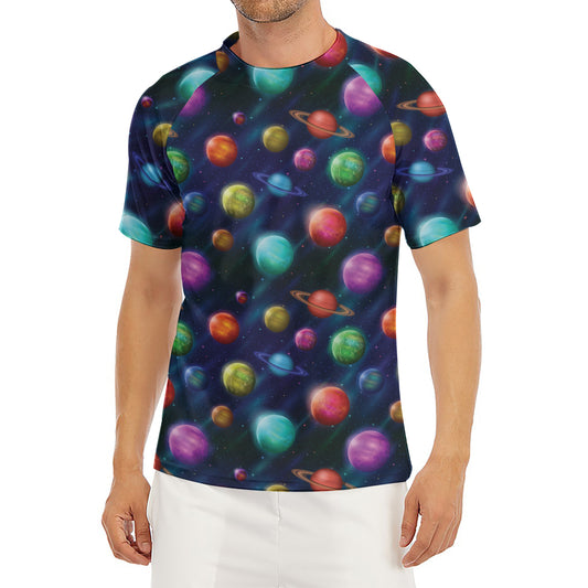 Fantastic Planets Pattern Print Men's Short Sleeve Rash Guard