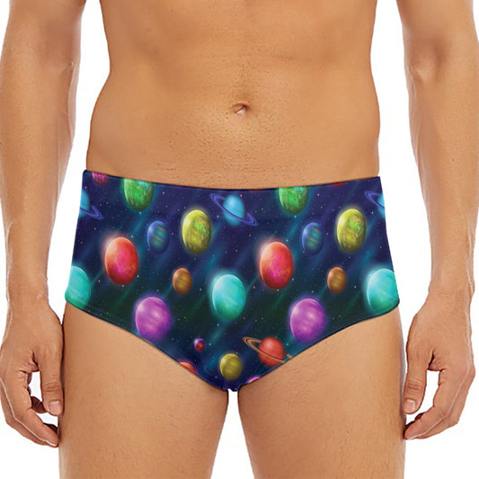 Fantastic Planets Pattern Print Men's Triangle Swim Briefs