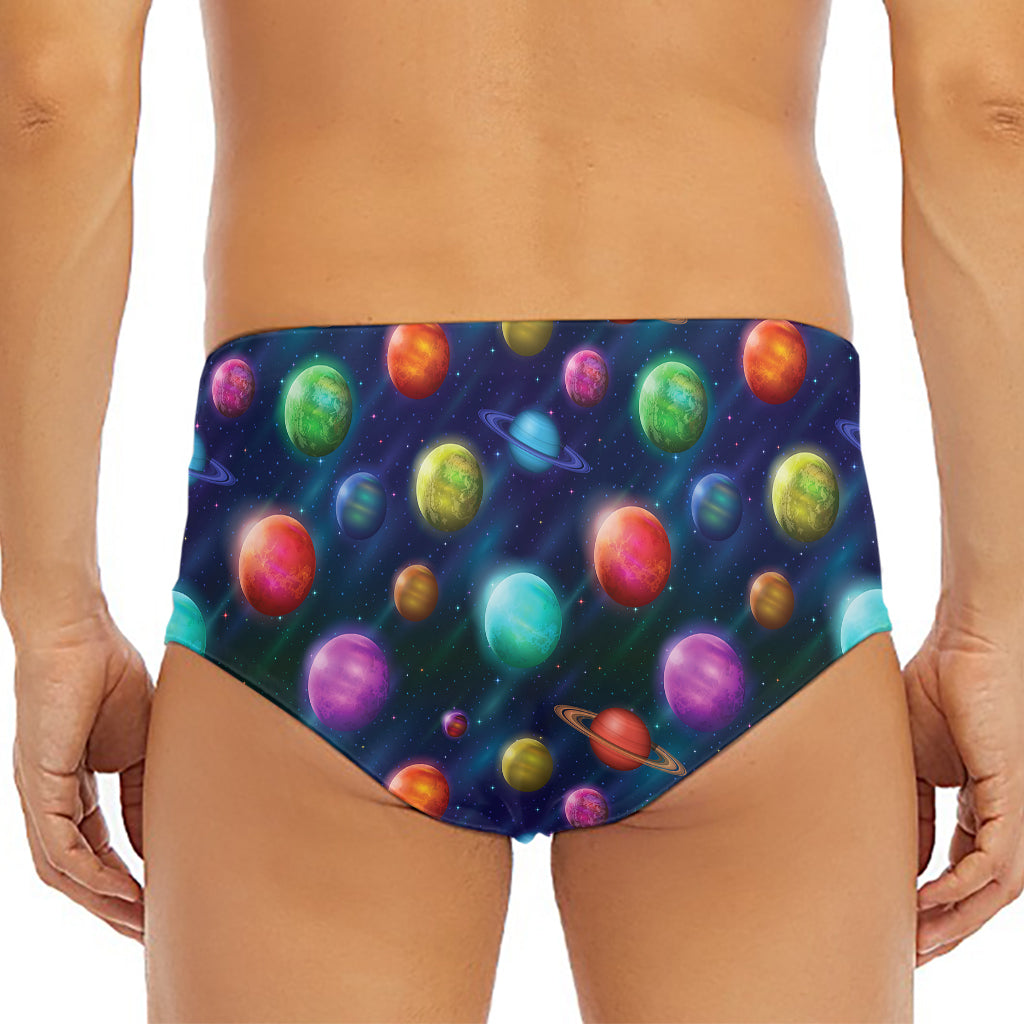 Fantastic Planets Pattern Print Men's Triangle Swim Briefs