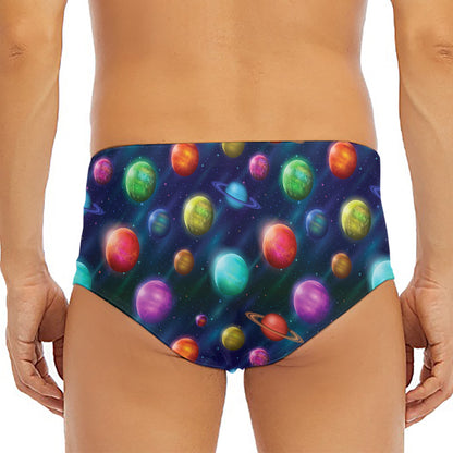 Fantastic Planets Pattern Print Men's Triangle Swim Briefs